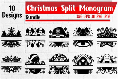 BUNDLE | Christmas Split Monogram Svg