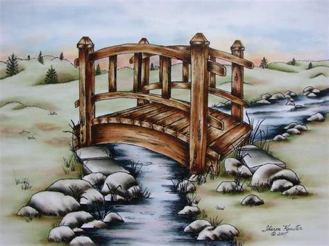 Wooden Bridge - This is a Pen & Ink with Oil Rouging pattern packet. If you wish to purchase a ...