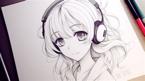 Girl Headphones An Anime Drawing In The Form Of Backgrounds | JPG Free ...