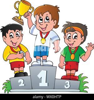 Athlete Winner Podium. Cartoon Winning Sportsmen On Pedestal With Medal . Vector Illustration ...