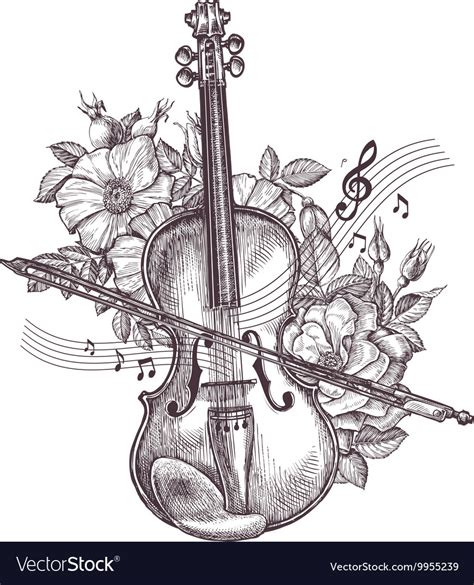 Vintage fiddle hand-drawn retro the violin Vector Image