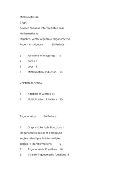 MEC Maths Syllabus | PDF | Trigonometric Functions | Vector Space