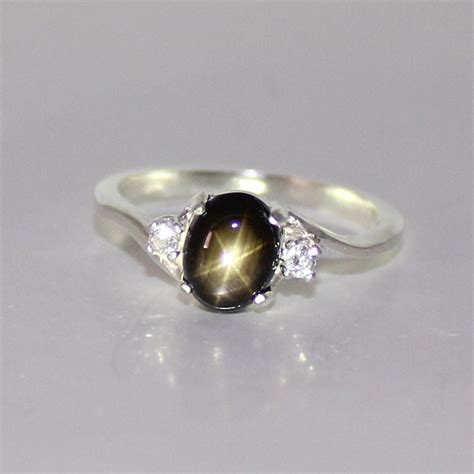 Natural Black Star Sapphire Ring Sterling Silver by TSNjewelry