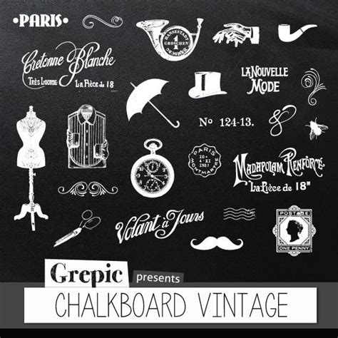 Chalkboard clipart: Vintage digital clipart “CHALKBOARD VINTAGE” elements pack with vintage ...