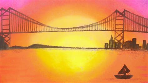 Sunset at Golden Gate Bridge Scenery | Oil Pastel Drawing #oilpastelart #sunsetscenery # ...