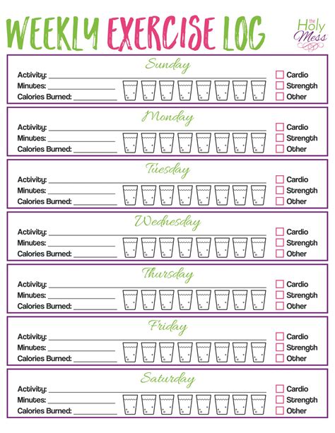 Printable Weekly Exercise Log