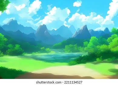 Landscape Scene Illustration Digital Painting Greenery Stock Illustration 2211134527 | Shutterstock