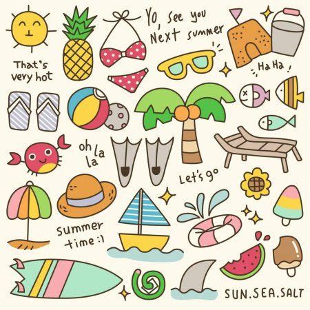 Set of Cute Summer Time Doodle — Stock Illustration | Summer drawings, Easy doodle art, Doodles