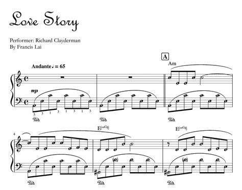 LOVE STORY richard Clayderman Piano Sheet Music PDF With Note Names - Etsy