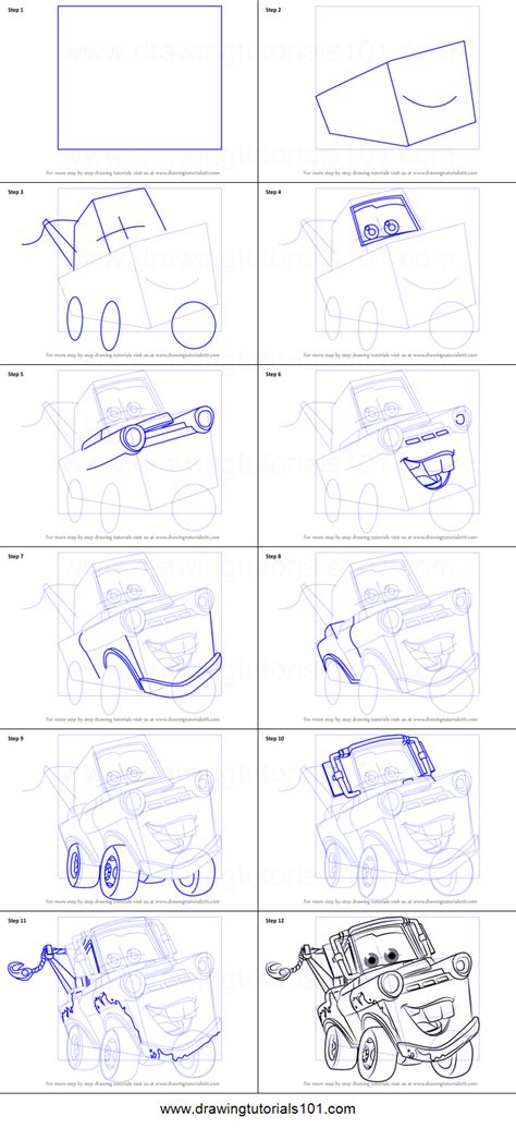 How to Draw Tow Mater from Cars 3 (Cars 3) Step by Step | Disney ...