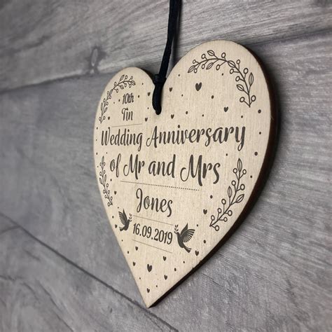 10th Tin Wedding Anniversary Gift Personalised Heart Mr & Mrs