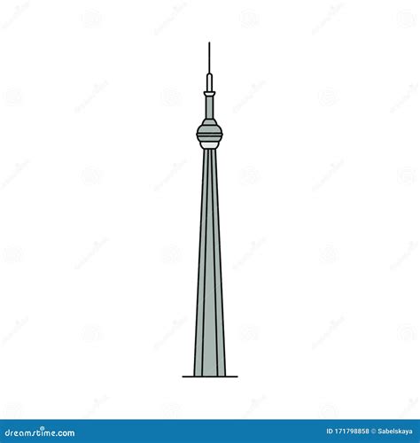 Toronto Famous CN Tower Silhouette or Icon Sketch Vector Illustration Isolated. Editorial Stock ...