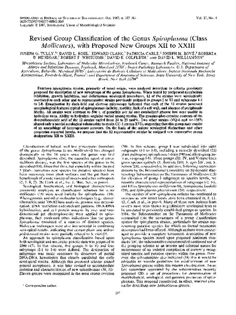 (PDF) Revised Group Classification of the Genus Spiroplasma (Class Mollicutes), with Proposed ...