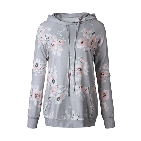 Super Comfy Floral Hoodie Women's Pocket Lace up Printed Hoodie-in Hoodies & Sweatshirts from ...