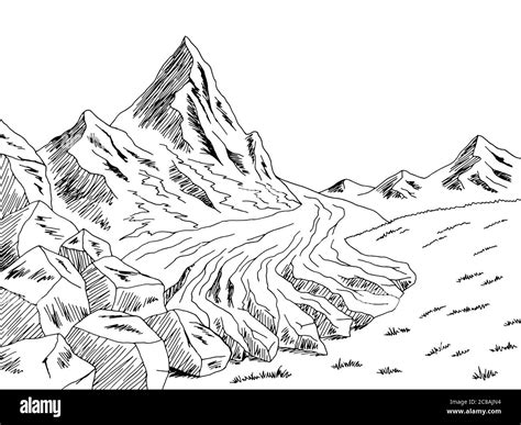 Glacier mountains hill graphic black white landscape sketch ...