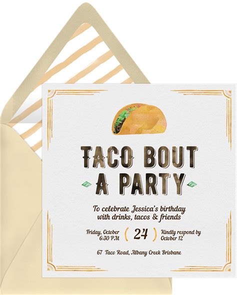 Taco Bout A Party Invitations in Yellow | Greenvelope.com | Taco party ...