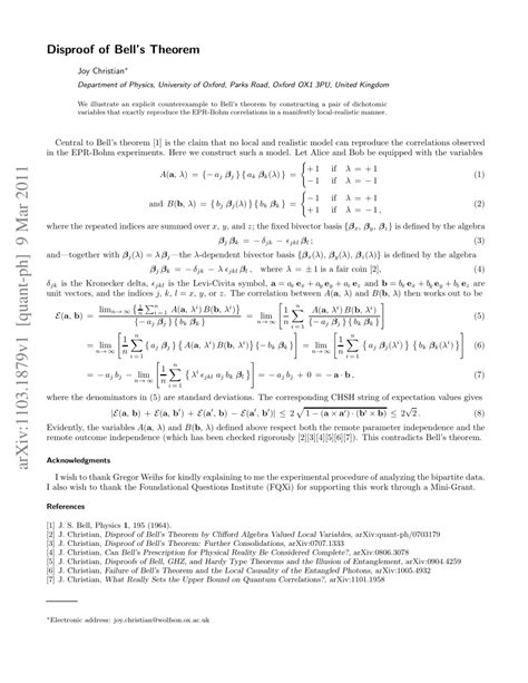 (PDF) Disproof of Bell's Theorem