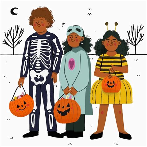 Free Vector | Kids in costumes ready to trick or treat