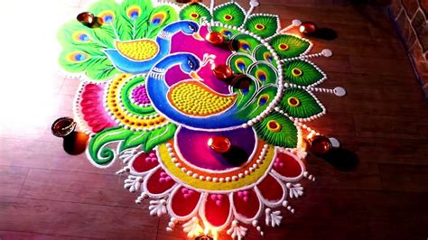 Peacock rangoli design by jeet rangoli | Videos