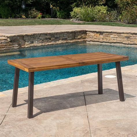 Noble House DellaTeak Finish Rectangle Wood Outdoor Patio Dining Table ...