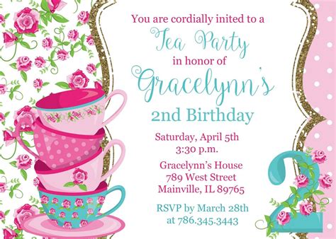 Tea Party Birthday Invitation, Floral, Tea Party, Birthday, Invitation | eBay