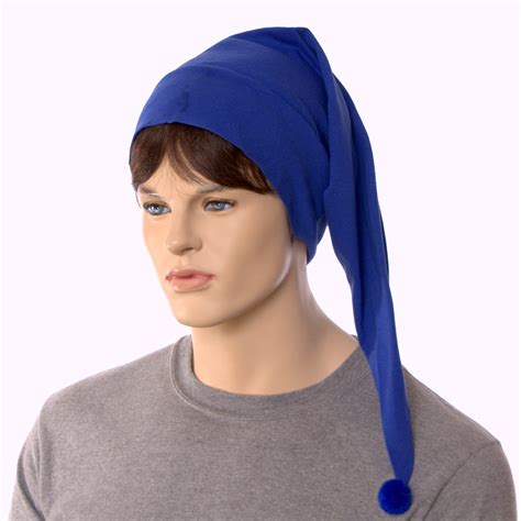 Night Cap Royal Blue Pointed Cotton Nightcap Pompom Sleeping Hat Women Adult Men Chemo Cancer ...