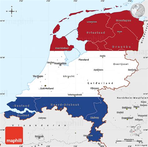 Flag Simple Map of Netherlands, single color outside, borders and ...