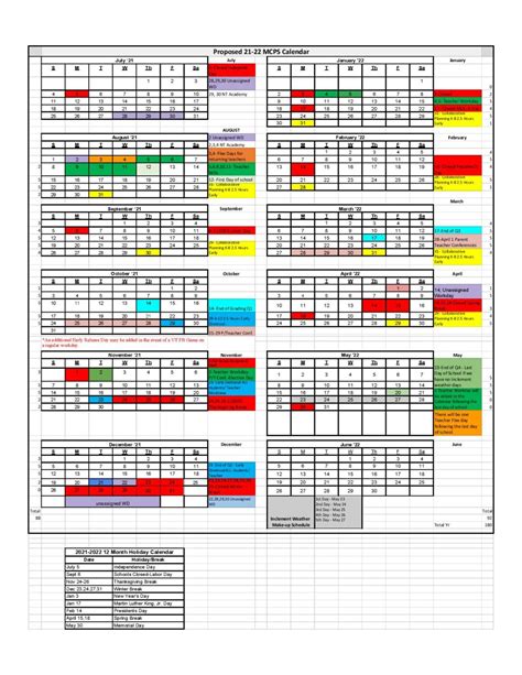 Montgomery County Schools Calendar 2021-2022 in PDF