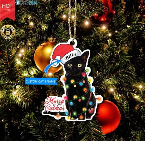 Personalized Black Cat Christmas Ornament - RobinPlaceFabrics