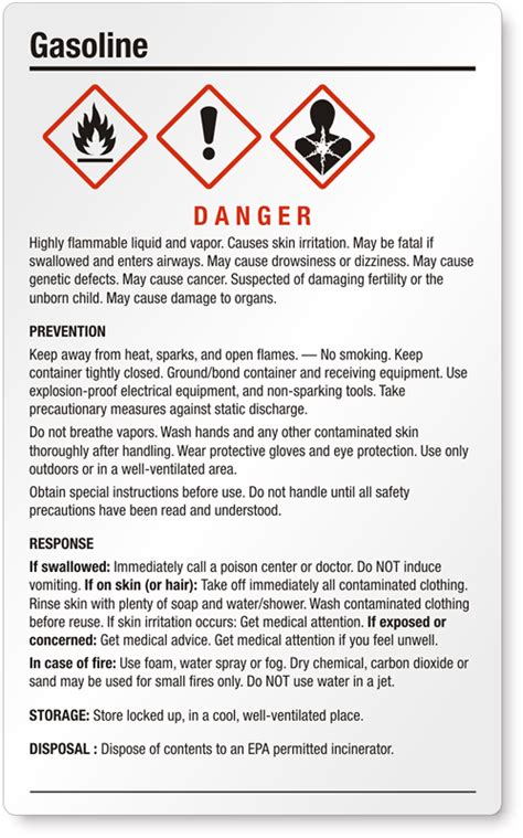 Gasoline Danger Large GHS Chemical Label, SKU: GHS-007-A