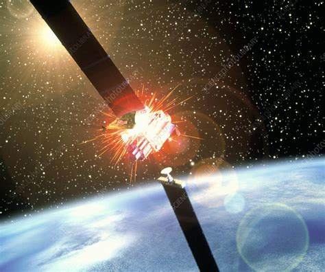 Artwork of space junk colliding with a satellite - Stock Image - S800 ...