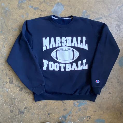 Marshall Football spell out hoodie on Champion... - Depop