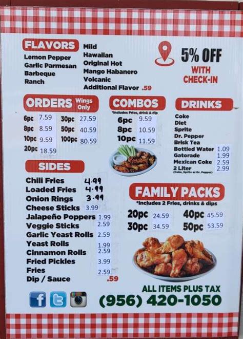 Wings -N- Go menu in Donna, Texas, USA