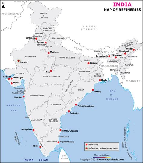 Map of Oil Refineries in India