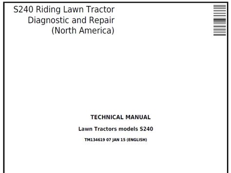 John Deere S240 Riding Lawn Tractor Diagnostic and Repair Technical ...