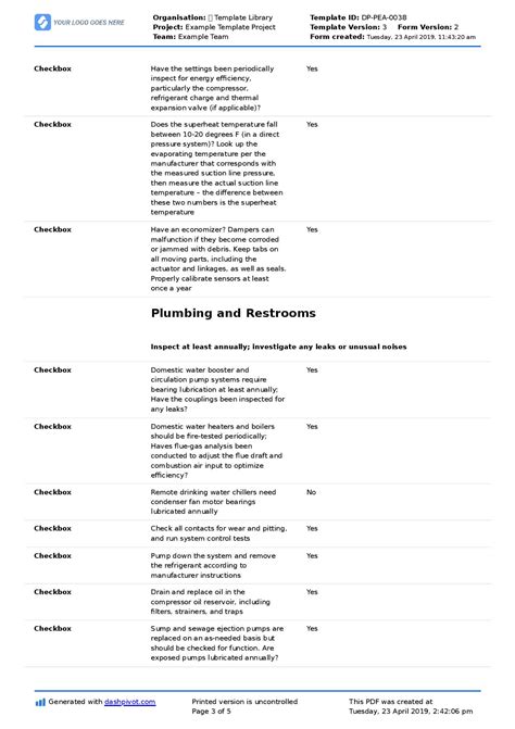 Preventative Maintenance Checklist Template