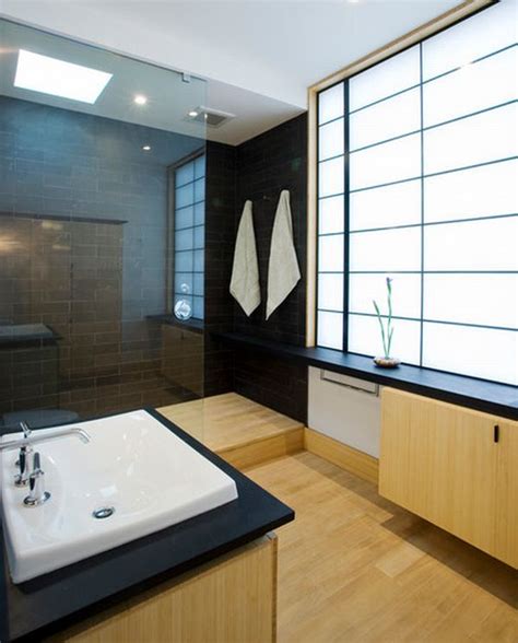 Modern Japanese bathroom with opaque glass window - Decoist