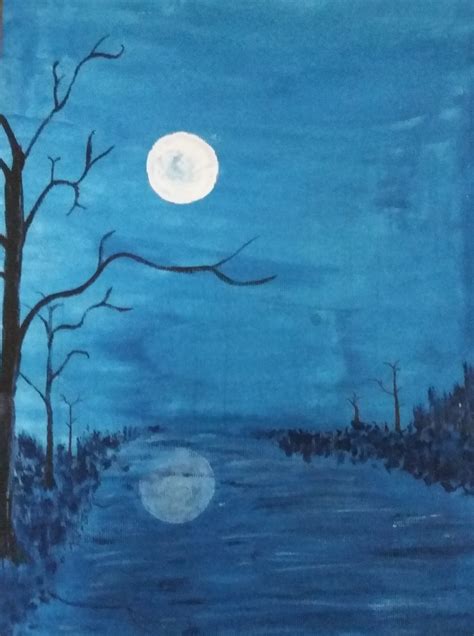 Buy Moonlight in forest Handmade Painting by SANDEEP KAPADWAL. Code:ART ...