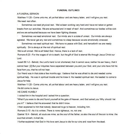 Short Funeral Sermon Outline Pdf - Blogs