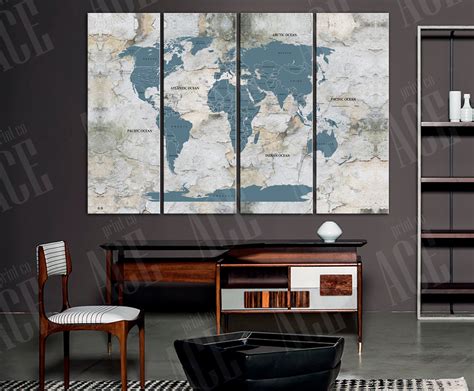 World Map Canvas Vintage World Map Decor Vintage Map Print - Etsy