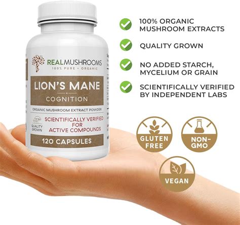 Real Mushrooms - Lion’s Mane Mushroom Cognition Capsules (120caps) for Cognitive Health | Brain ...