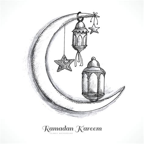 Hand draw ramadan kareem islamic lamp and moon sketch card design 6596172 Vector Art at Vecteezy