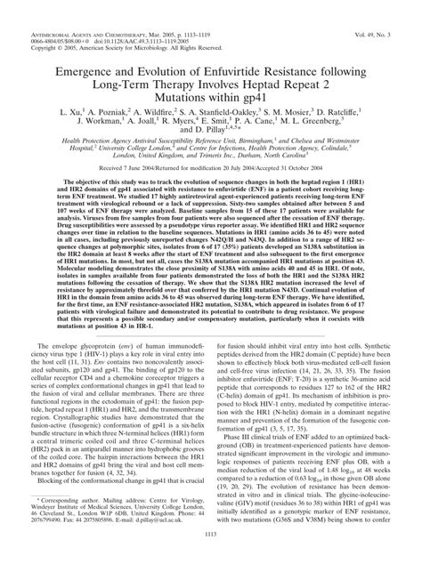 (PDF) Emergence and Evolution of Enfuvirtide Resistance following Long-Term Therapy Involves ...