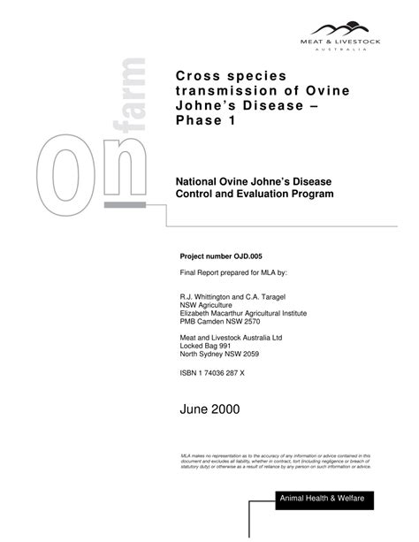 (PDF) Cross species transmission of ovine Johnes Disease - Phase 1 ...