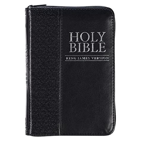 KJV Holy Bible, Mini Pocket Bible – Zippered Black Faux Leather Bible w/Ribbon Marker, King ...