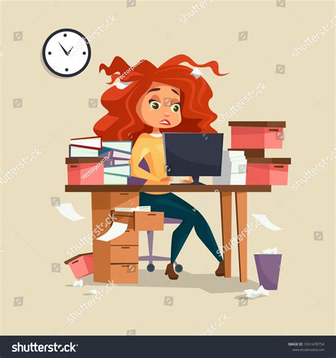 Woman Office Stress Vector Illustration Cartoon Stock Vector (Royalty Free) 1031478754 ...