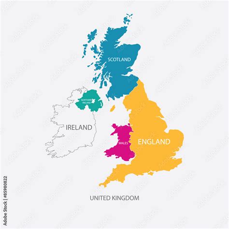 UNITED KINGDOM MAP, UK MAP with borders in different color Stock Vector | Adobe Stock