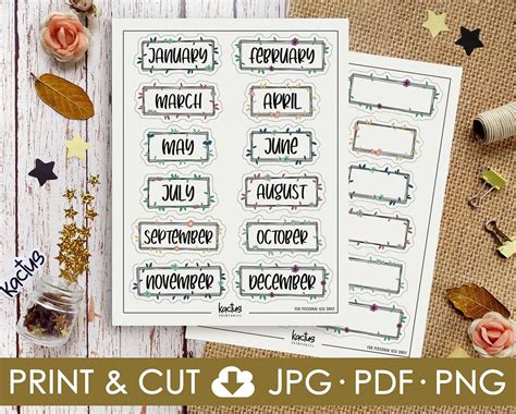 Printable Month Stickers, Planner Stickers, Bullet Journal Stickers ...