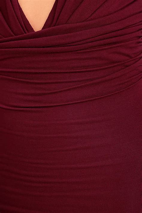 Sexy Wine Red Dress - Bodycon Dress - Long Sleeve Dress - $48.00