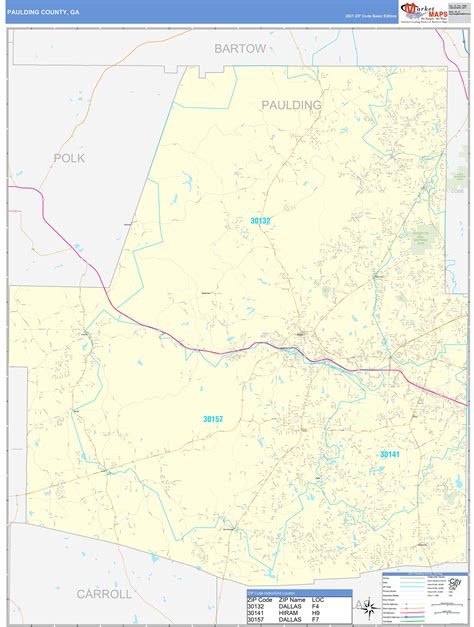 Paulding County, GA Zip Code Wall Map Basic Style by MarketMAPS - MapSales